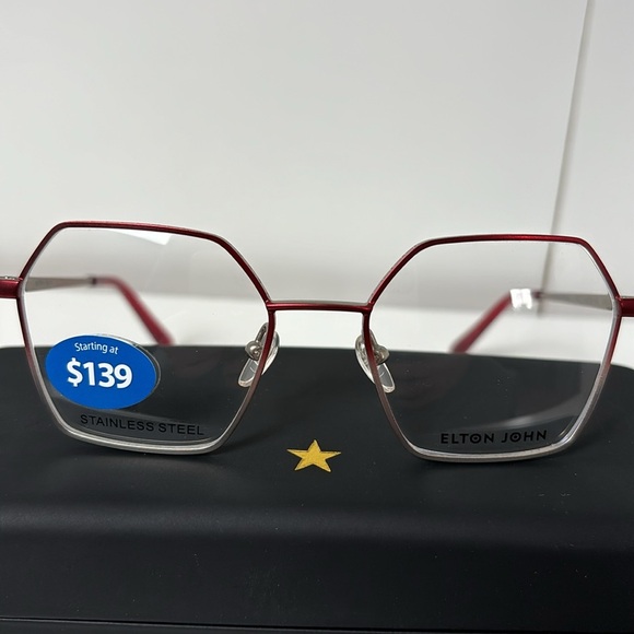 NWT Elton John Fashion Glasses Red and Silver Frame - Picture 3 of 9